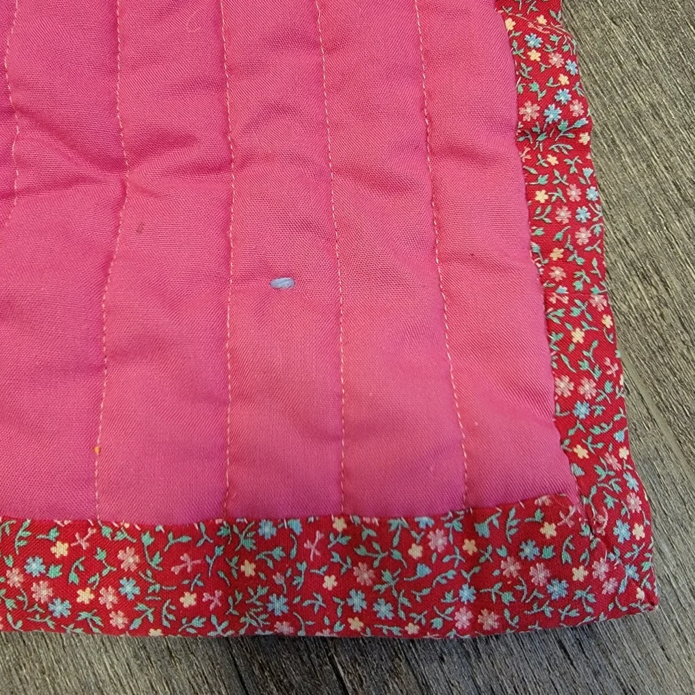 Patchwork Quilt Vintage HandMade Tied Pink Colorful Gingham Hand Applied Binding